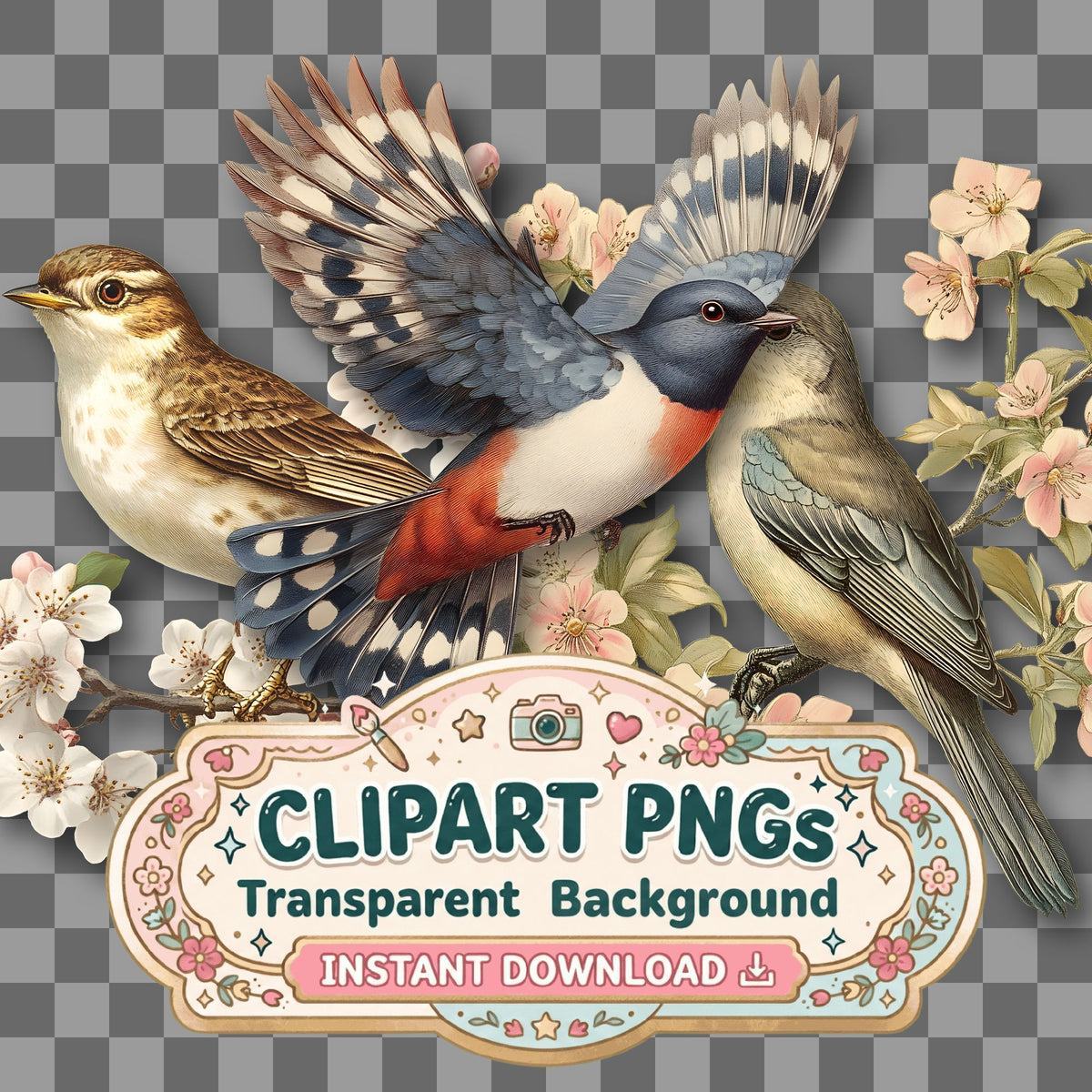 Birdti Vintage Style Clipart Pngs