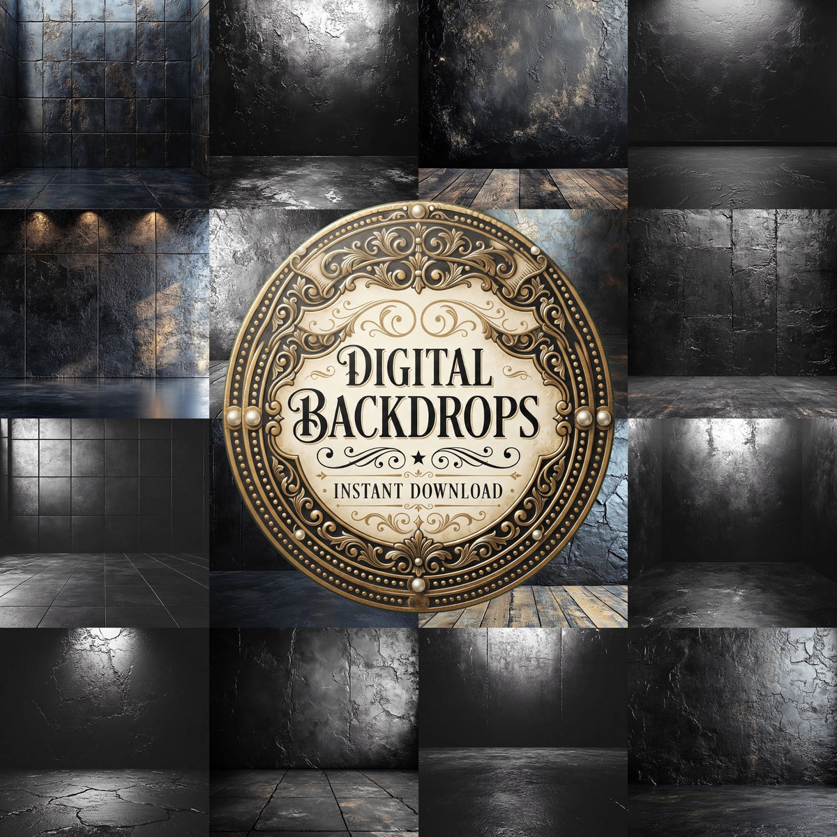 Black Texture grunge digital photography backdrops, preview of the downloadable set