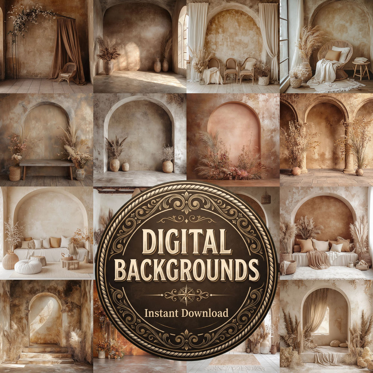 Boho Arches digital photography backdrops, preview of the downloadable set