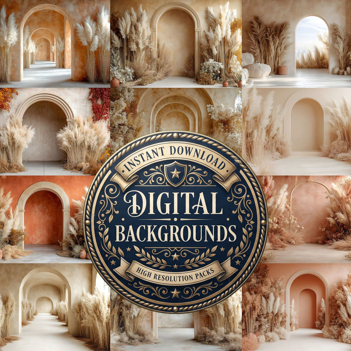 Boho Beige Arch Backdrop Images