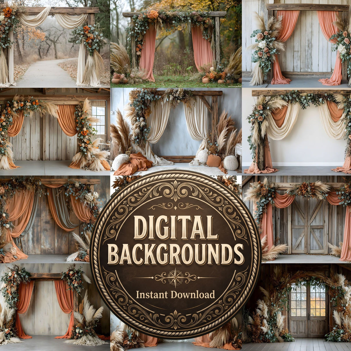 Boho Natural Wood Arch Backdrop Images