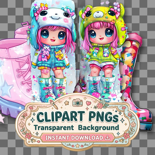 Boots Kawaii Style clipart with transparent background, digital download cover