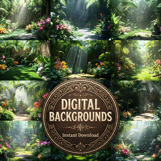 Botanical Secret Garden floral digital photography backdrops, preview of the downloadable set