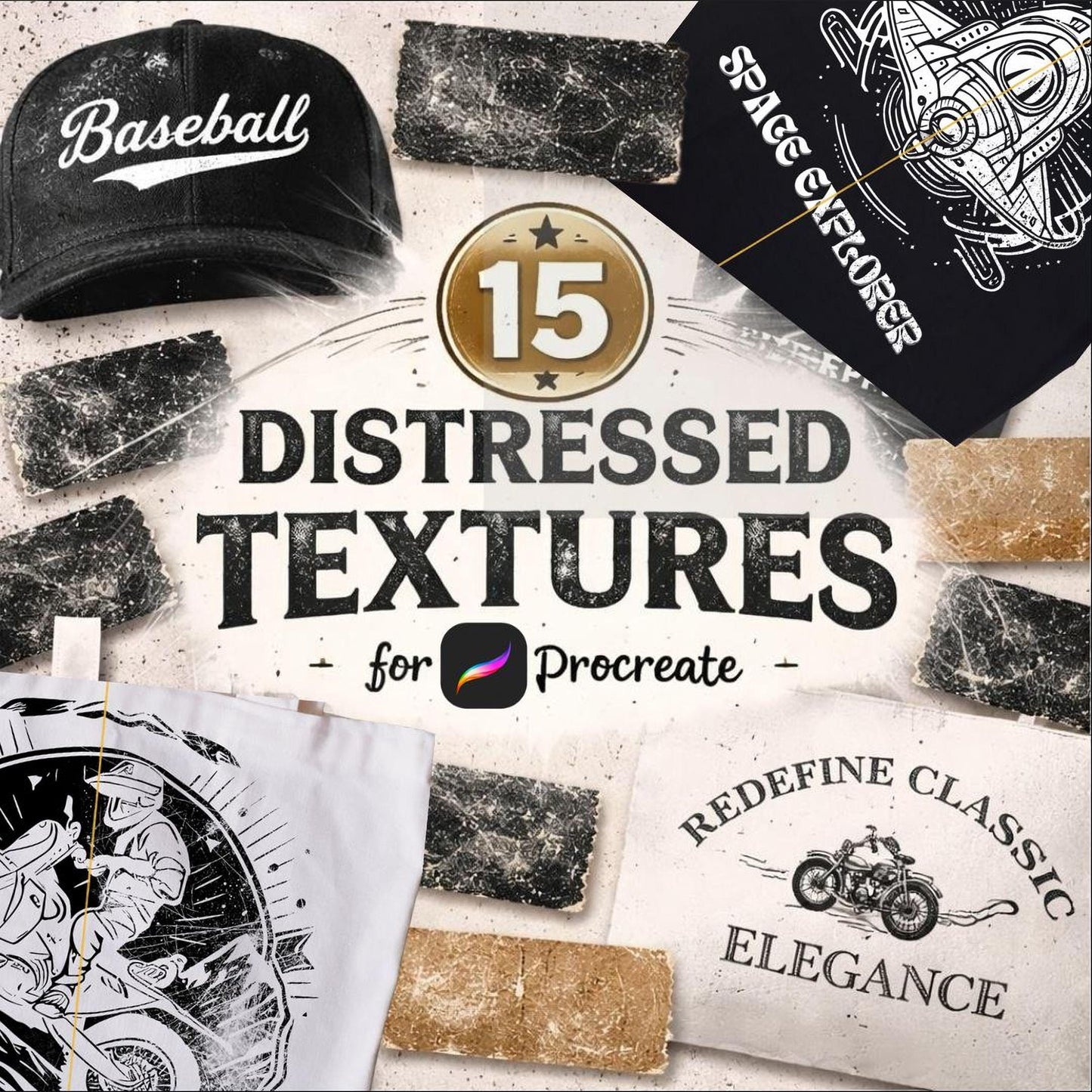 Procreate Texture Brushes | 15 Vintage Grunge Effects (Digital Download)
