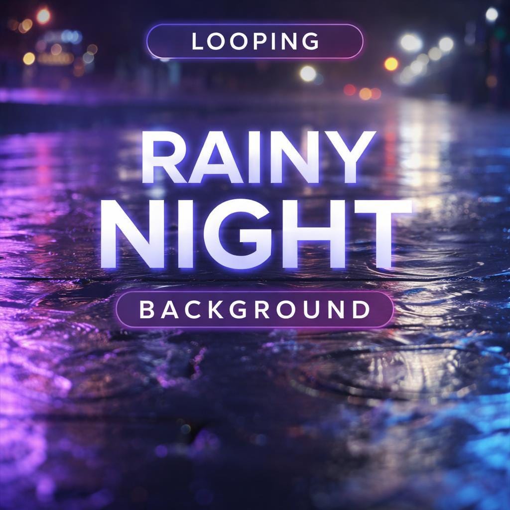 City Rain Street Reflection Loop | Neon city background, cozy ambience rain loop | Seamless animated loop video