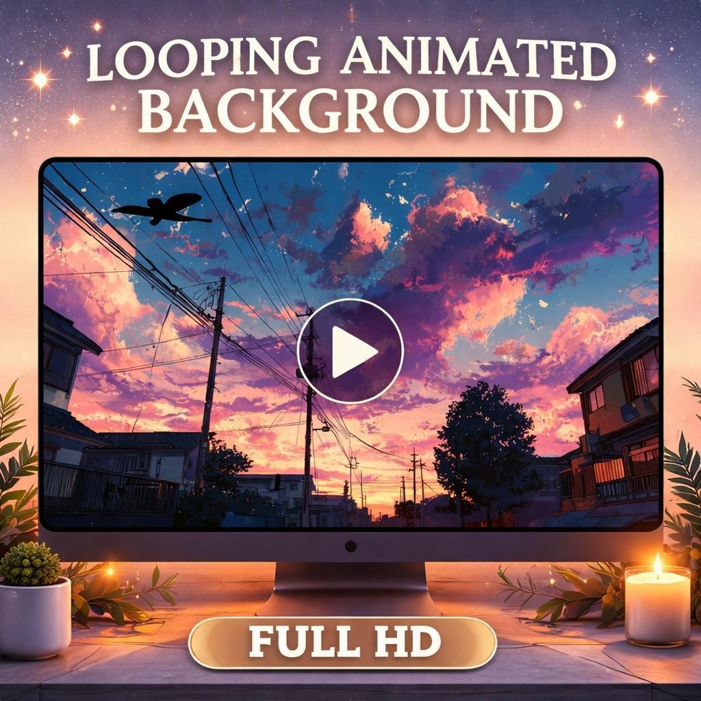 Anime Sunset Sky Loop Video | Cloud Animation, Night Sky, Kawaii Aesthetic | Animated Background for Streams, YouTube, VJ Visuals