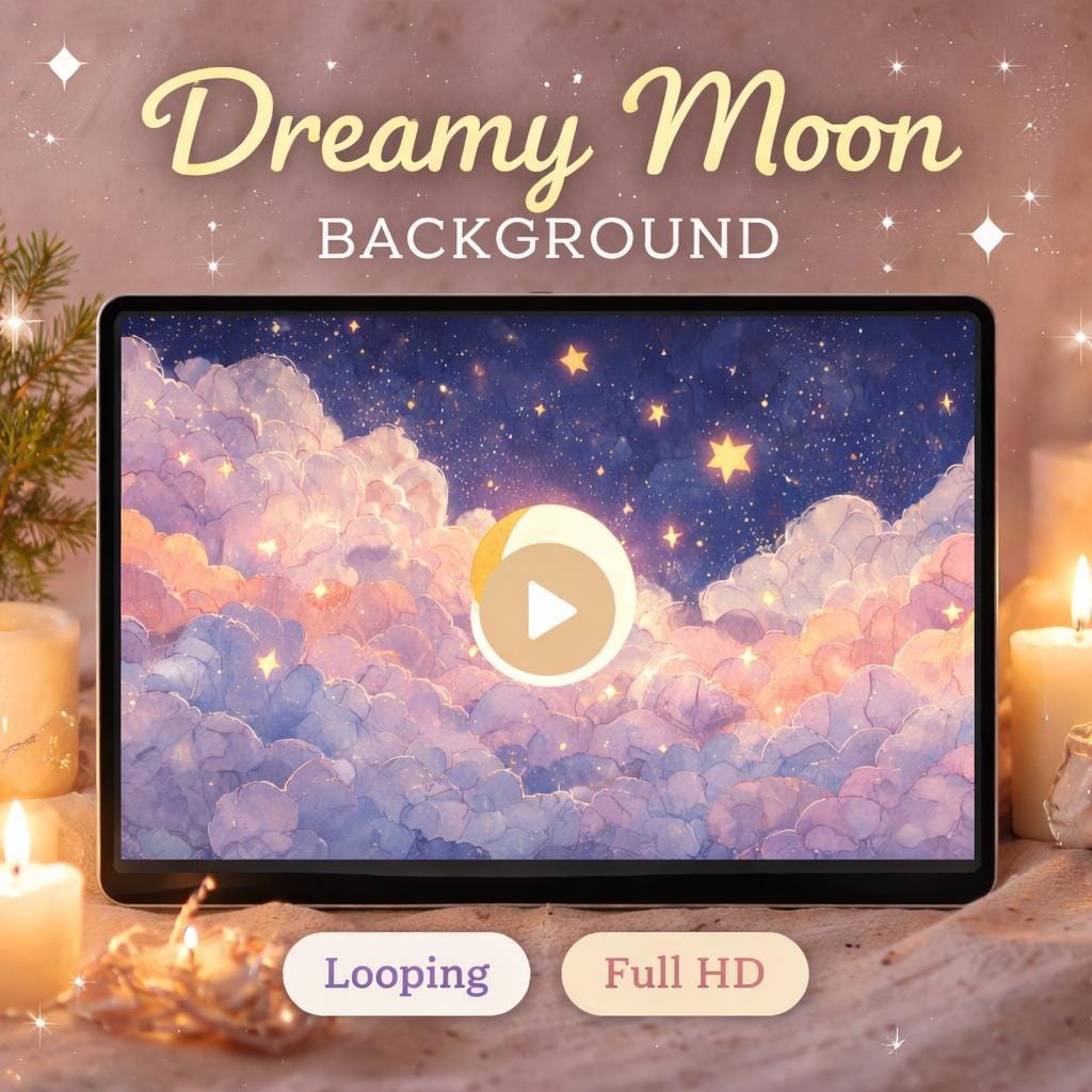 Kawaii Background Moon Cloud Stars looping animated video background, preview thumbnail