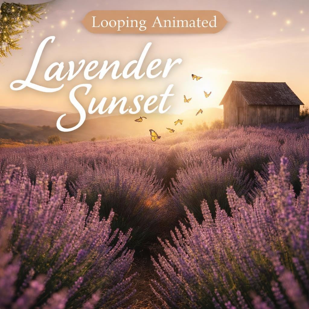 Provence lavender field video background loop | seamless animated sunset landscape | nature scene for videos and presentations