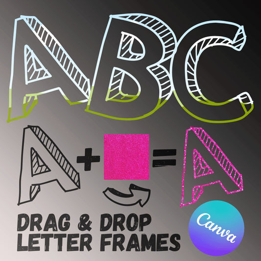 CANVA Doodle Letters - Drag and Drop Frames - Groovy Retro Doodle Fillable Alphabet Font Letters PNG Canva Frame Alphaset Doodle Templates