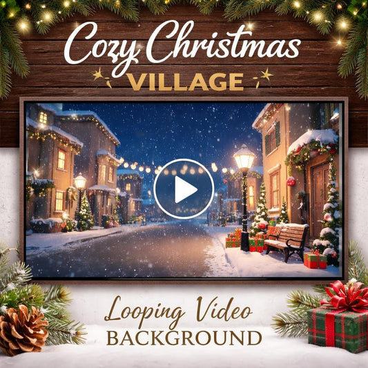 Christmas background seamless loop | Snowy town animated video | Winter street video background for broadcasts, signage, events
