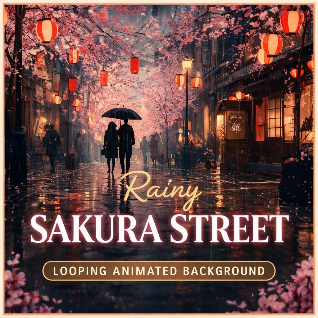 Tokyo Cherry Blossom Street looping animated video background, still frame 2