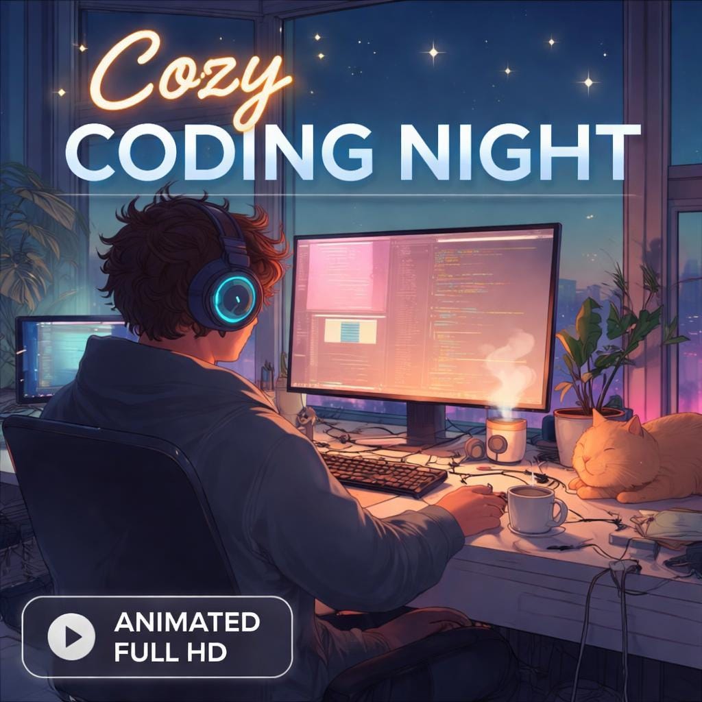Cozy ambience animated background | Lo-fi desk loop video | Programmer workspace seamless loop for study, streaming, focus