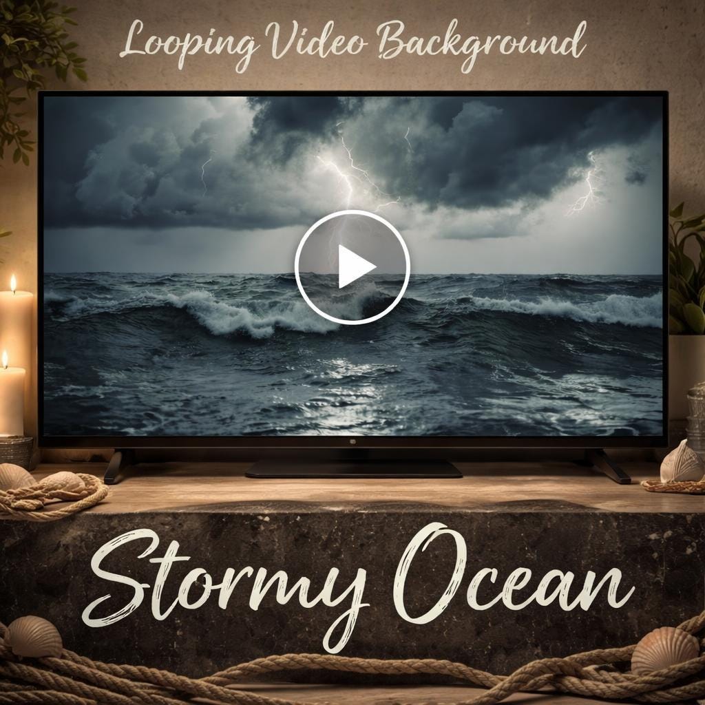 Stormy Ocean Lightning Loop | Sea waves video, rain background, ocean loop video | Animated backdrop for video, streaming, overla