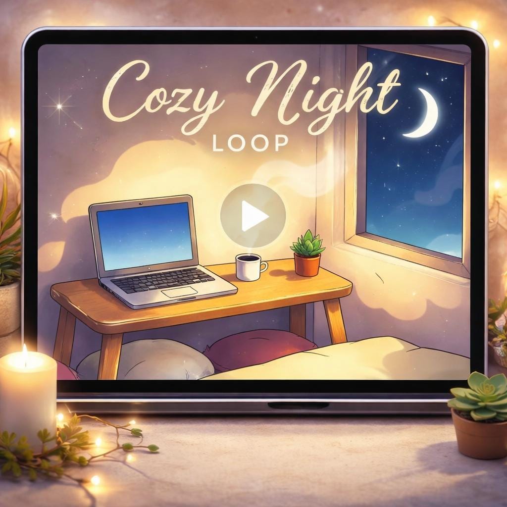 Animated Background Loop | Cozy Night Desk Anime Aesthetic | Lofi Cozy Ambience Video for Streaming, Study, Relax