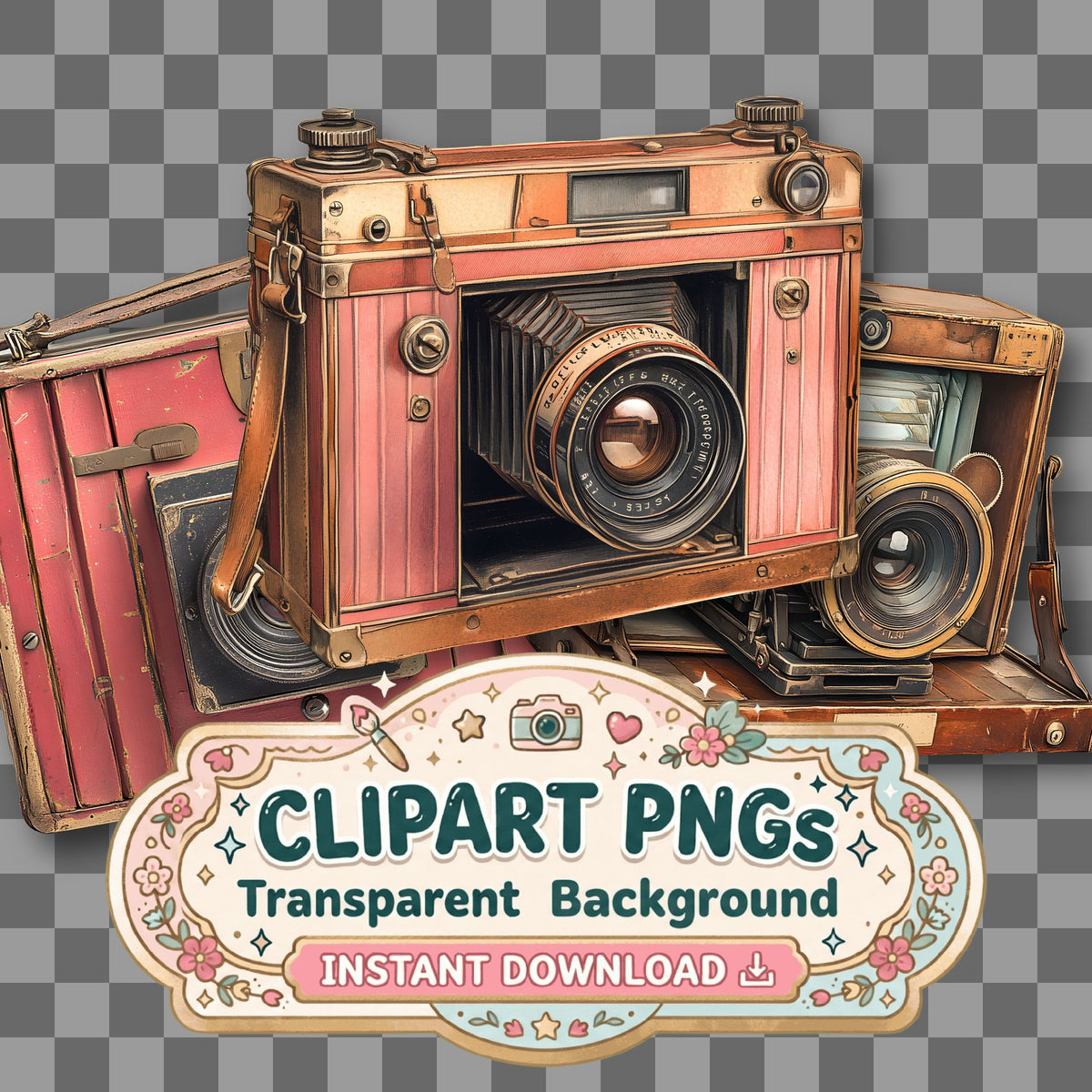 Camera Vintage Style Clipart Pngs