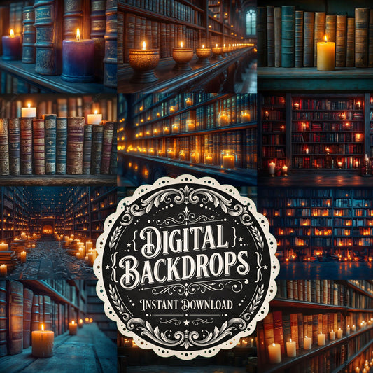 Candlelit Library Backdrop Images