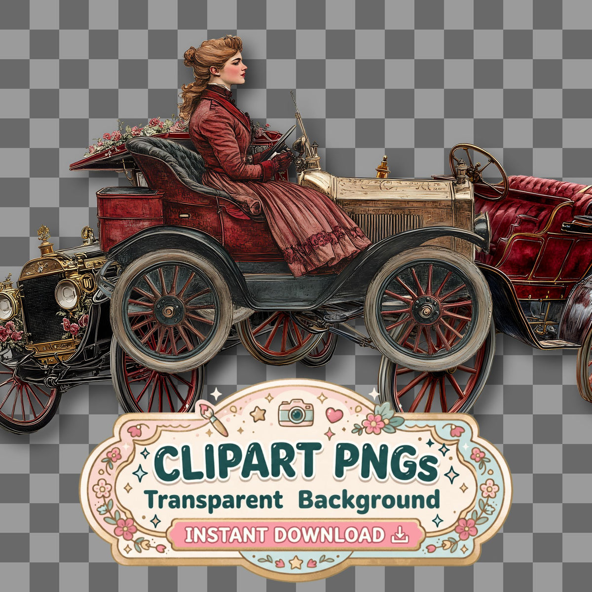 Car Vintage Style Clipart Pngs