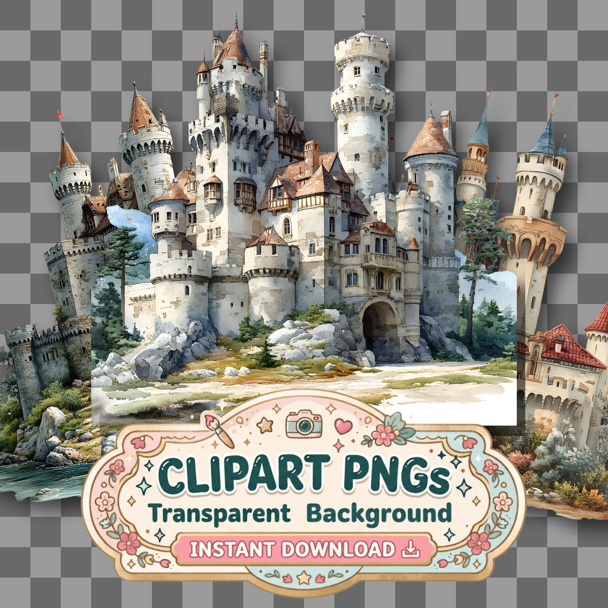 Castle Vintage Style Clipart Pngs