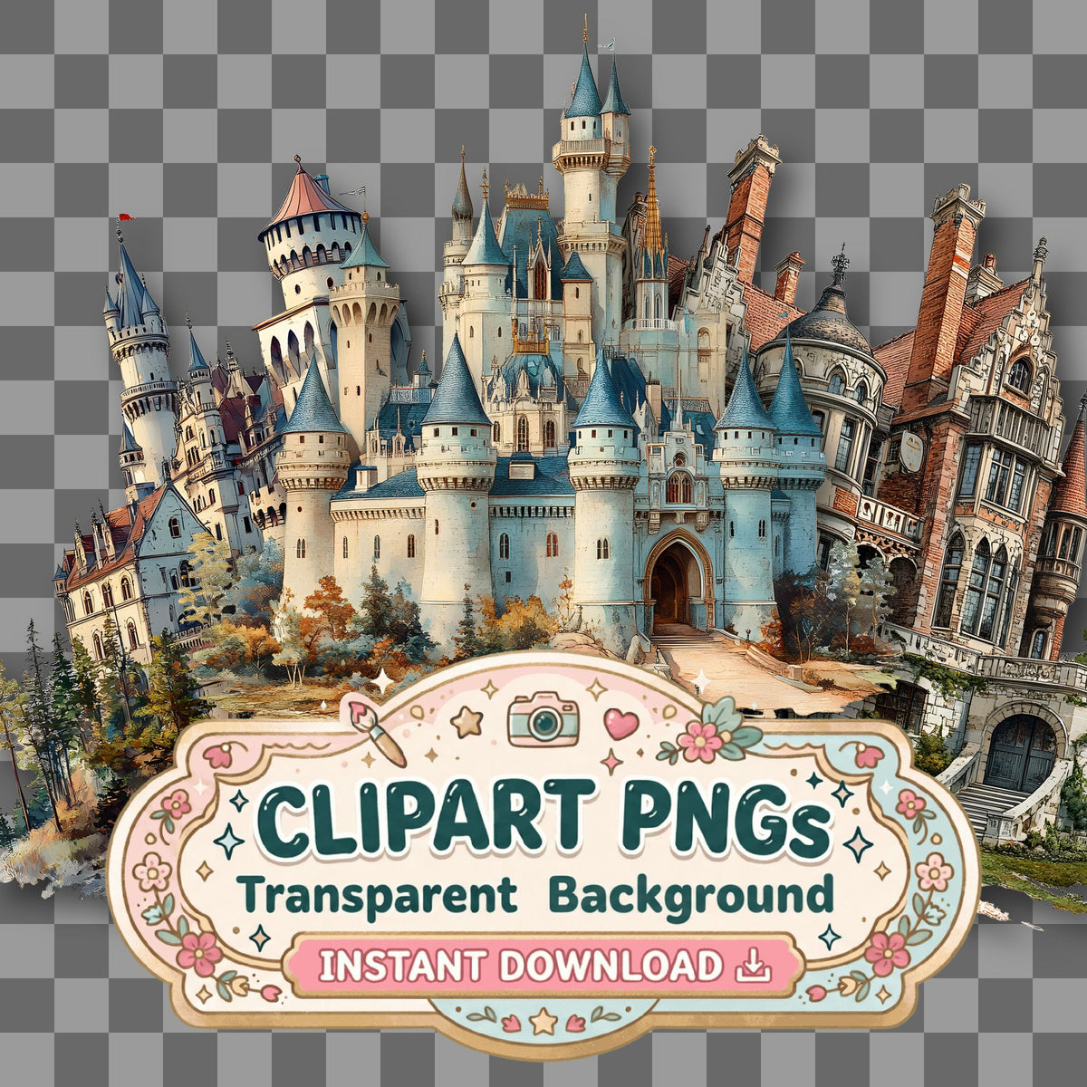 Castle Vintage Style Clipart Pngs