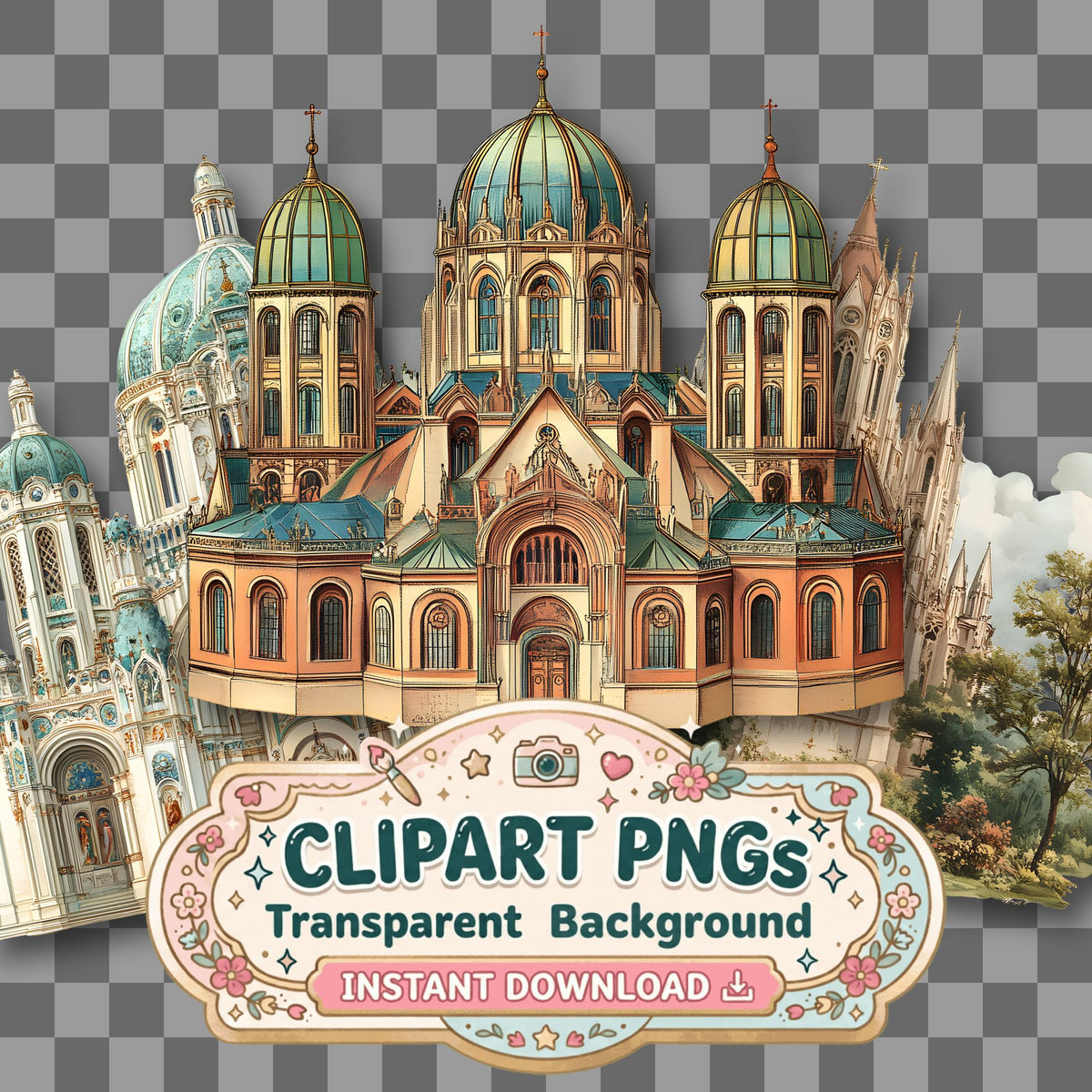 Cathedral Vintage Style Clipart Pngs