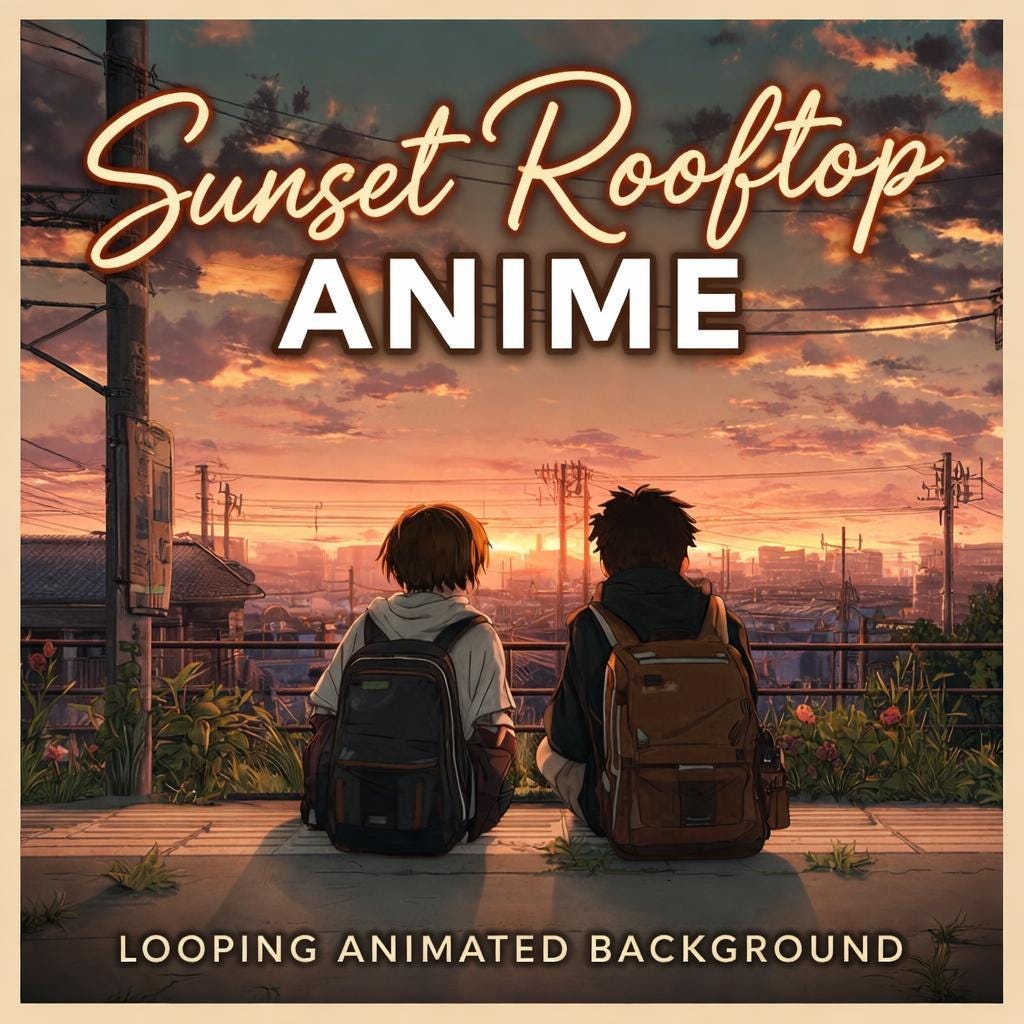Anime Sunset City Loop Background | Neon rain skyline, animated video | Stream overlays, VTuber, Twitch, YouTube, desktop scenes