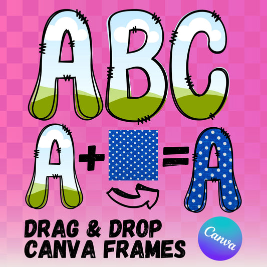 Letter Canva Frames - Drag and Drop Frames - Groovy Retro Doodle Fillable Alphabet Font Letters PNG Canva Frame Alphaset Doodle Templates