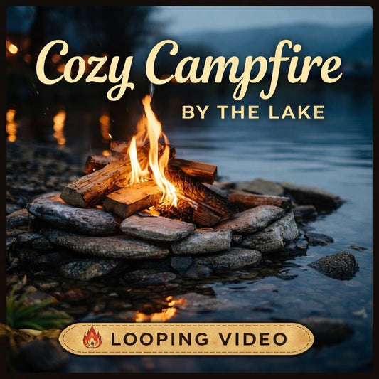 Campfire background loop | Lake video, nature animated background, seamless loop | Calming video background for projects