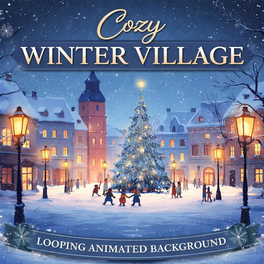 Christmas background snow loop | Winter town square animated video | Cozy ambience screen, square loop for events & streams