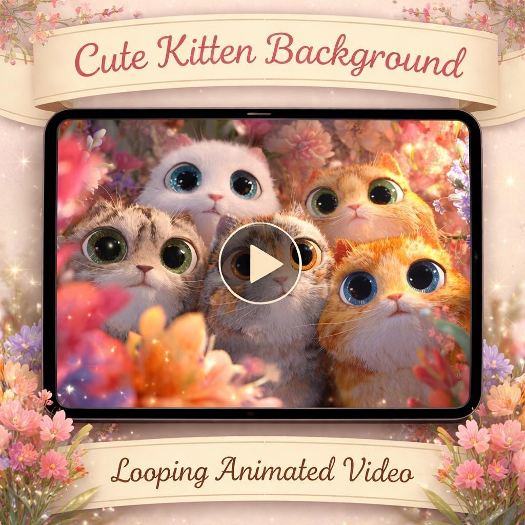 Cute Kittens Flower Loop Video | Floral animated background, aesthetic nature, seamless cute video | Zoom, Twitch, YouTube, reels