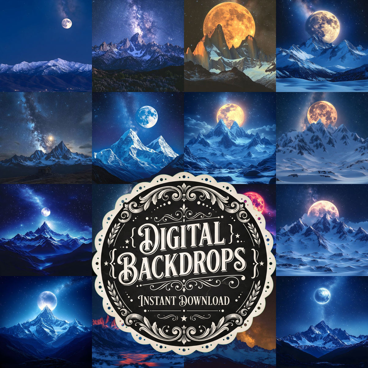 Celestial Moonlit digital photography backdrops, preview of the downloadable set
