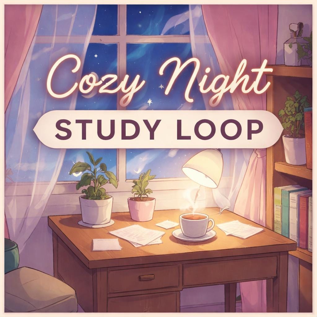 Cozy Night Study Background | Anime Kawaii Lofi Ambience Loop | Animated Video for Studying, Reading, Relaxing