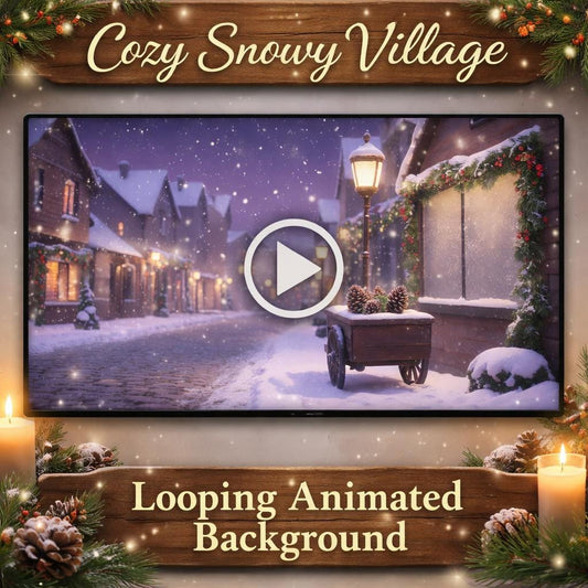 Christmas background animated loop | snowy village video backdrop | seamless winter scene for OBS, streaming, events