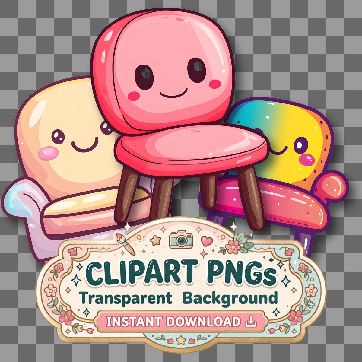 Chair Kawaii Style Clipart Pngs