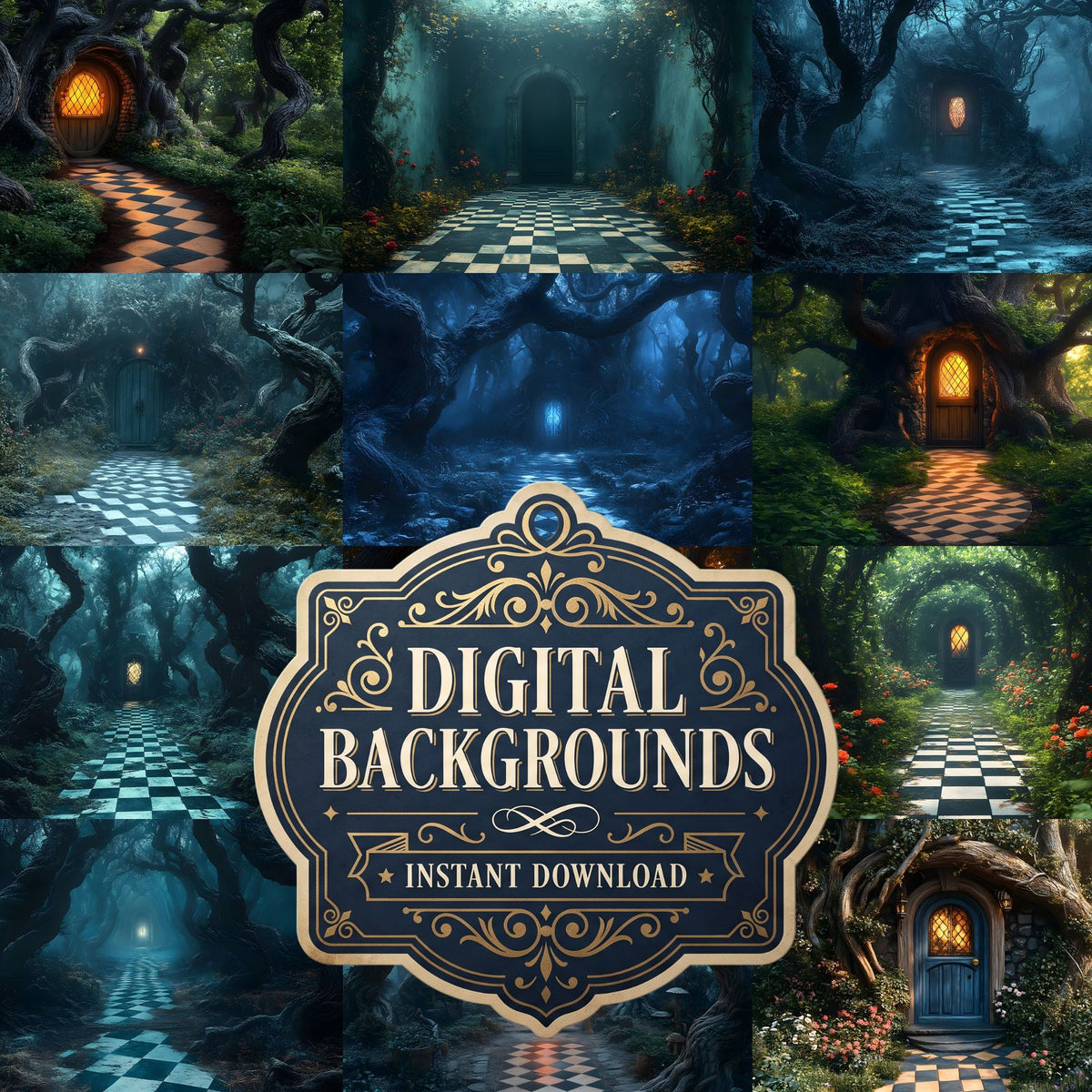 Checkered Garden Path Backdrop Images