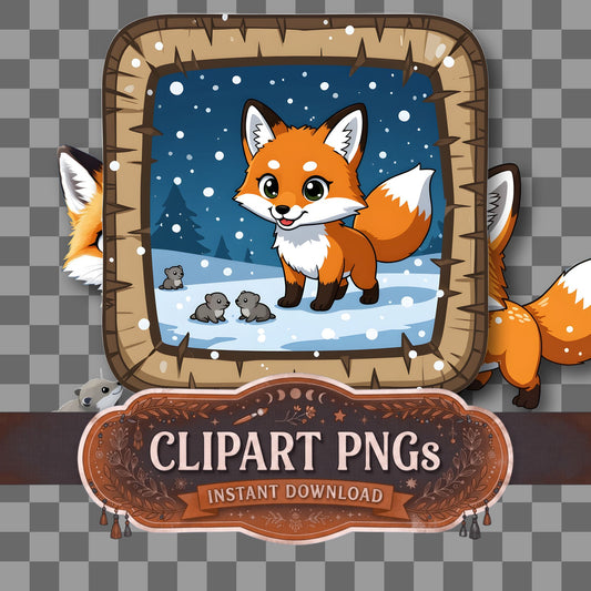 Chibi Arctic Fox Hunting Clipart Pngs