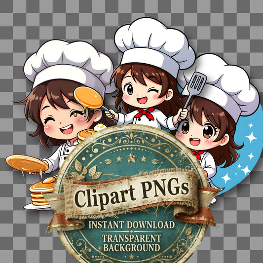 Chibi Chef Flipping Pancake Clipart Pngs