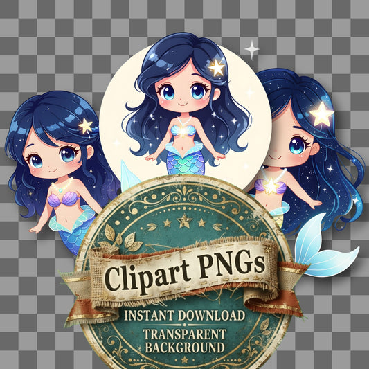 Chibi Cosmic Mermaid Clipart Pngs