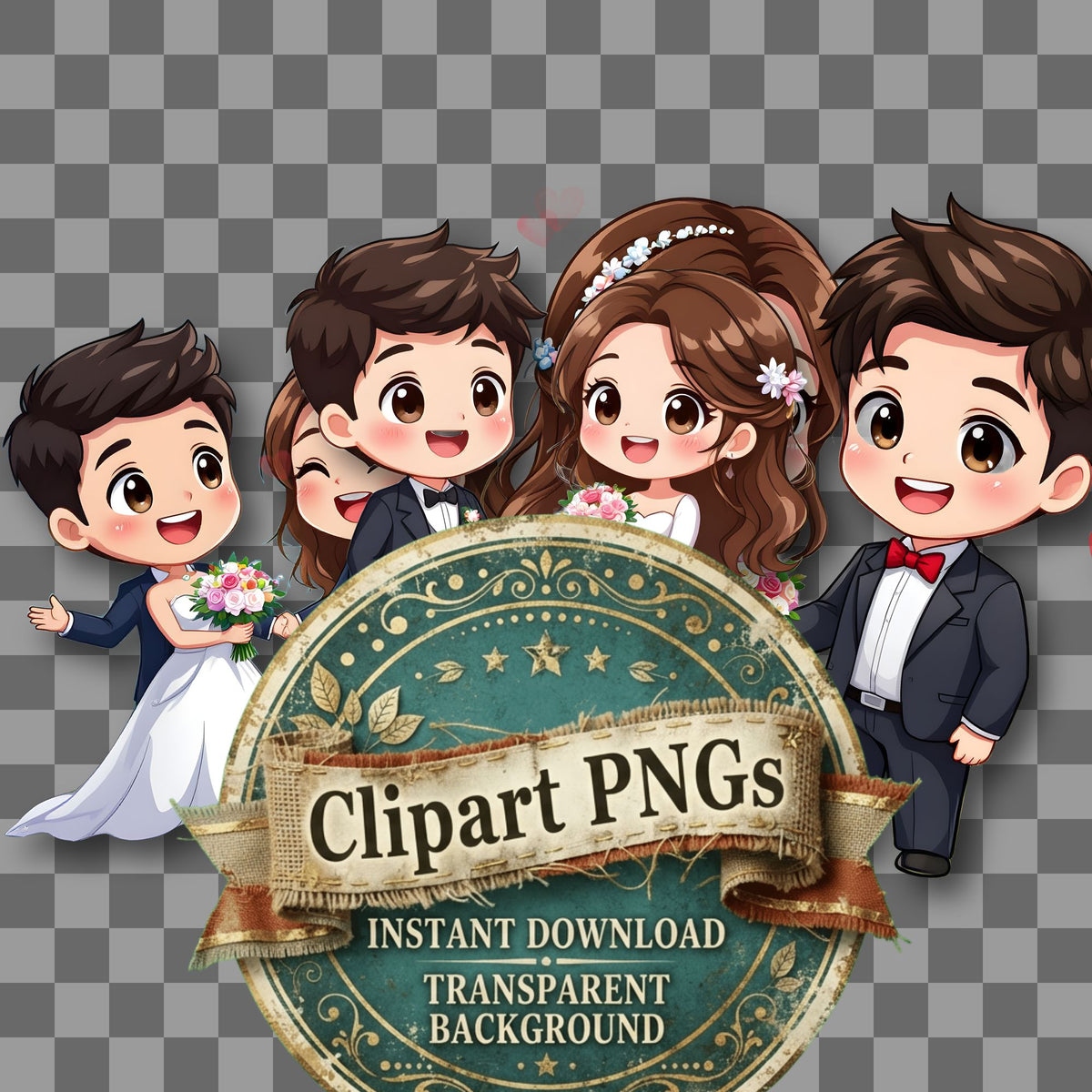 Chibi Couple Celebrating Engagement Clipart Pngs
