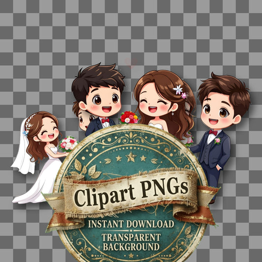 Chibi Couple Celebrating Engagement Clipart Pngs