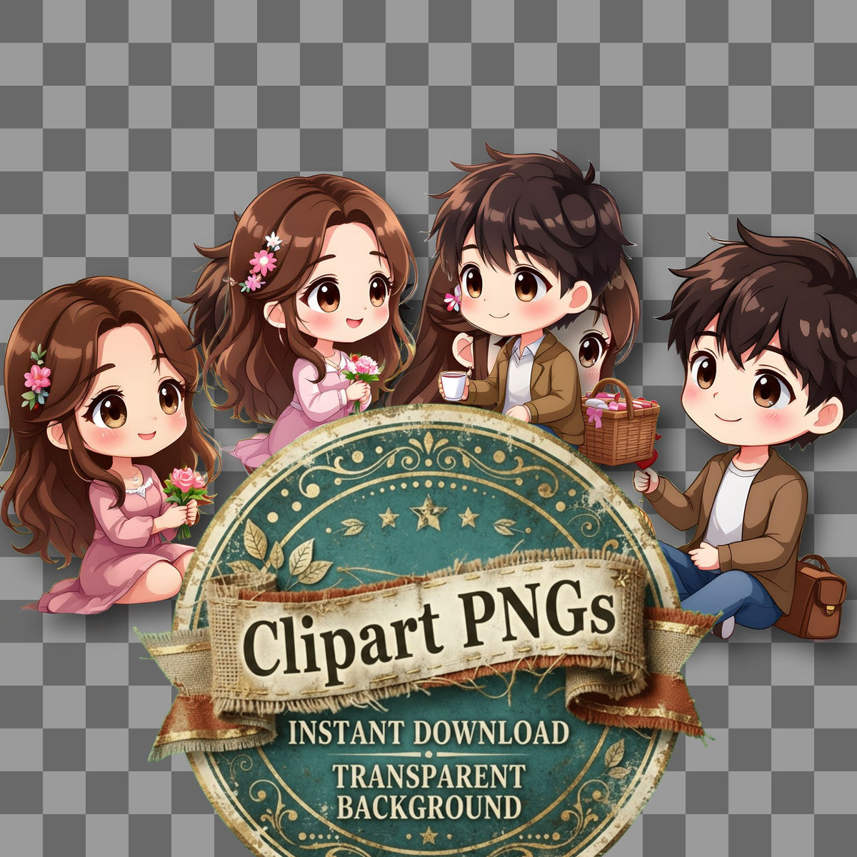Chibi Couple Having Romantic Clipart Pngs