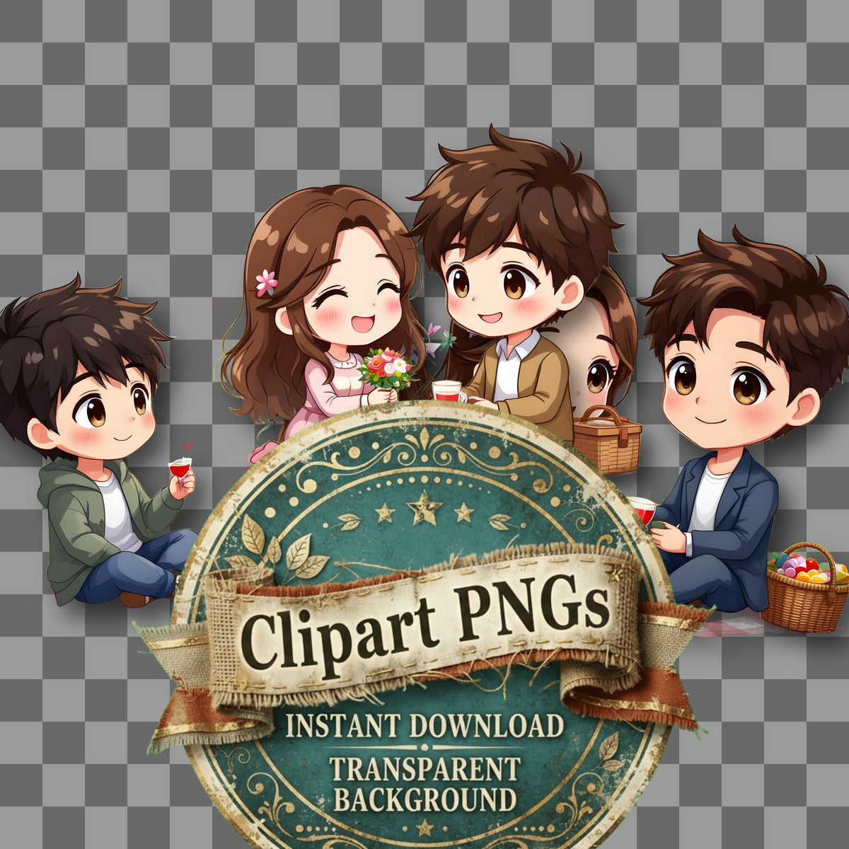 Chibi Couple Having Romantic Clipart Pngs