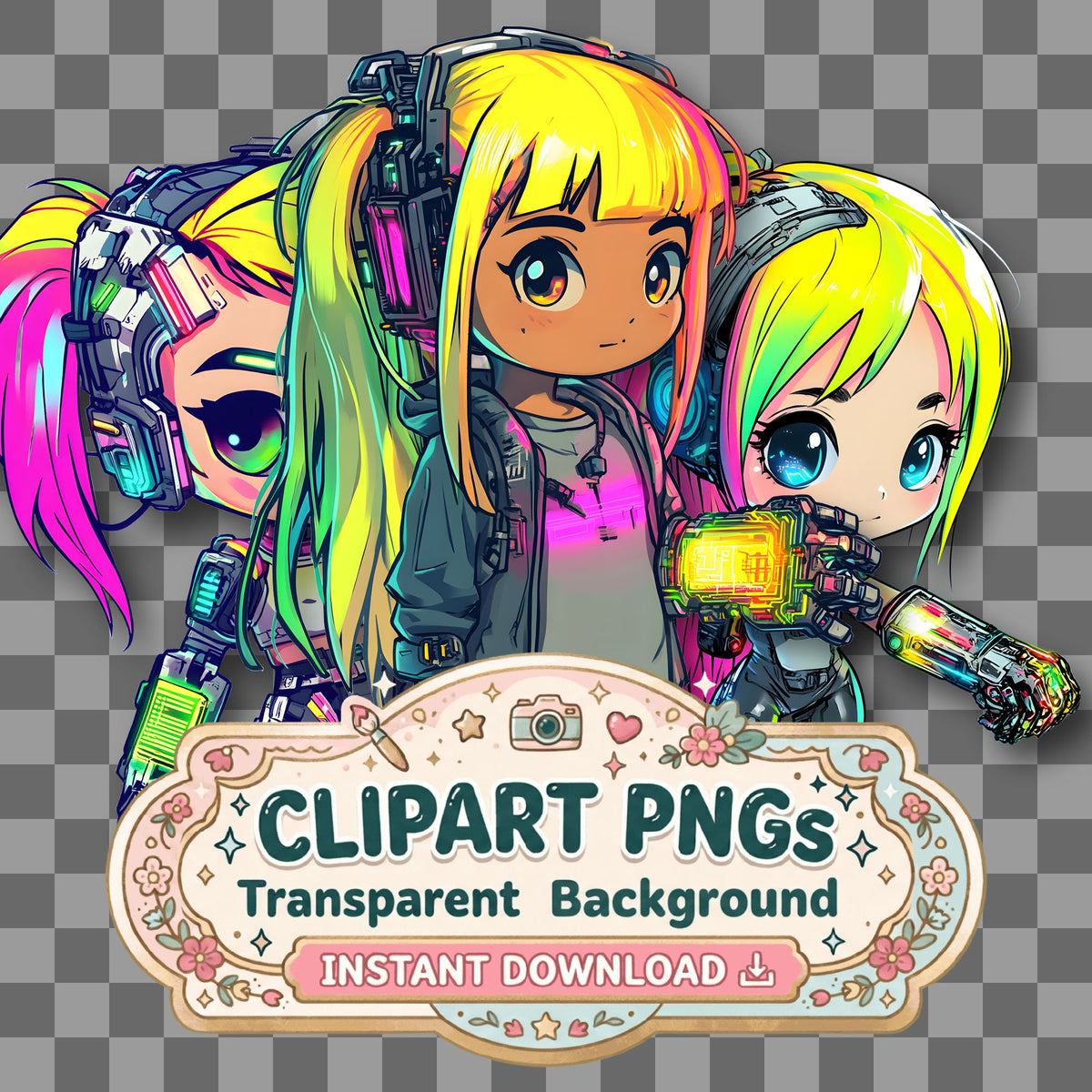 Chibi Cyberpunk Clipart Pngs