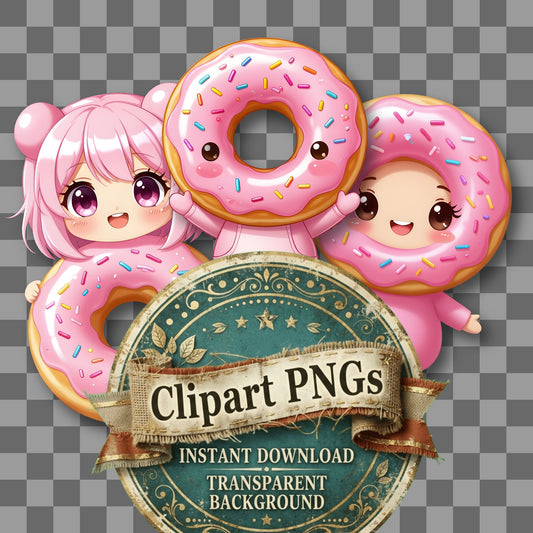 Chibi Donut Mascot Clipart Pngs