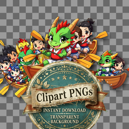 Chibi Dragon Boat Racing Clipart Pngs