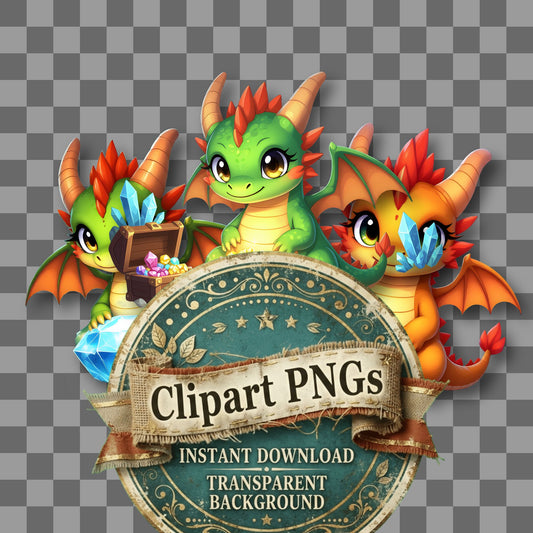 Chibi Dragon Guarding Treasure Clipart Pngs