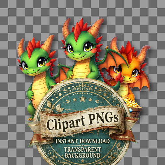 Chibi Dragon Guarding Treasure Clipart Pngs