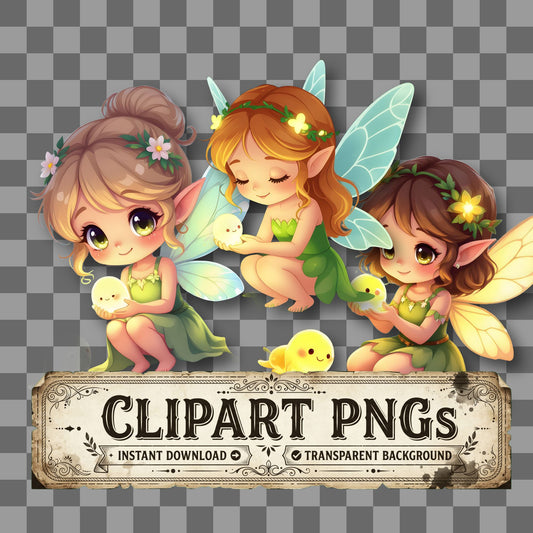 Chibi Fairy kawaii clipart with transparent background, digital download cover