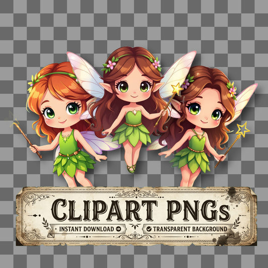 Chibi Fairy kawaii clipart with transparent background, digital download cover