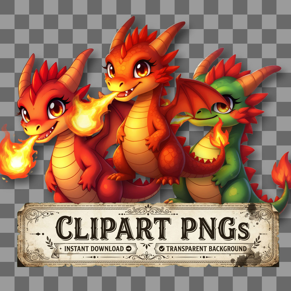 Chibi Fire Dragon Clipart Pngs