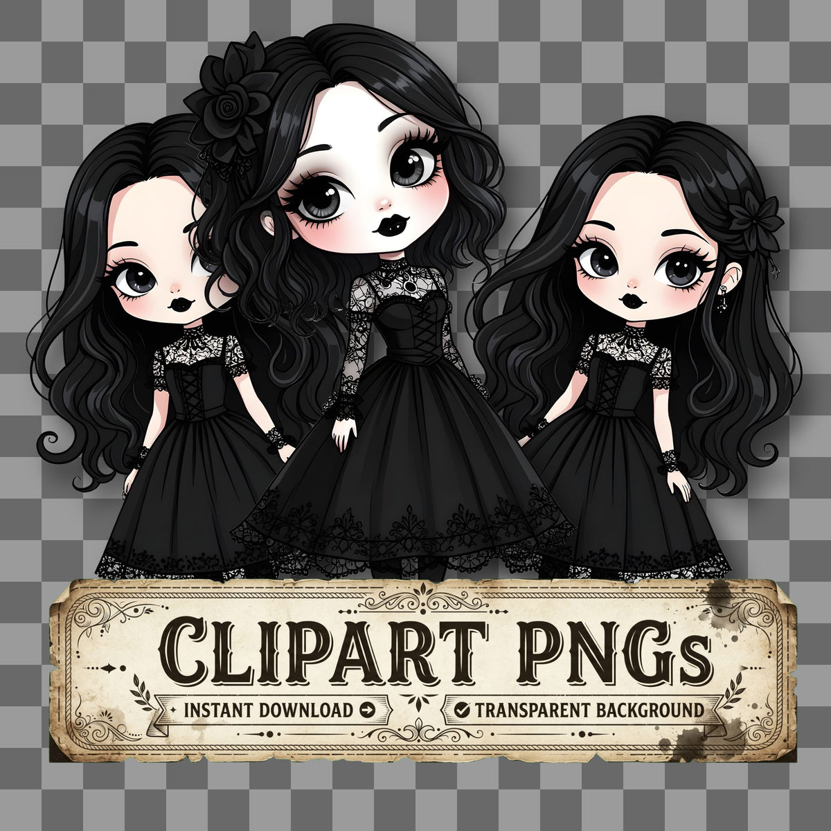 Chibi Goth Girl Clipart Pngs